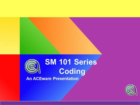SM 101 Series Coding An ACEware Presentation. Today we will discuss The Big Picture Coding Rules Some Code Relationships –Subject  Interest Codes –Source.