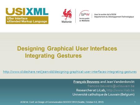 ACM Int. Conf. on Design of Communication SIGDOC'2012 (Seattle, October 3-5, 2012)1 François Beuvens and Jean Vanderdonckt