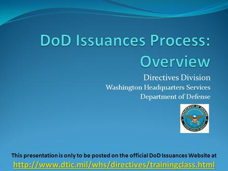Directives Division Washington Headquarters Services Department of Defense