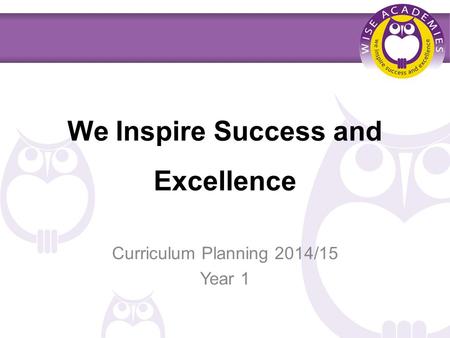 We Inspire Success and Excellence Curriculum Planning 2014/15 Year 1.
