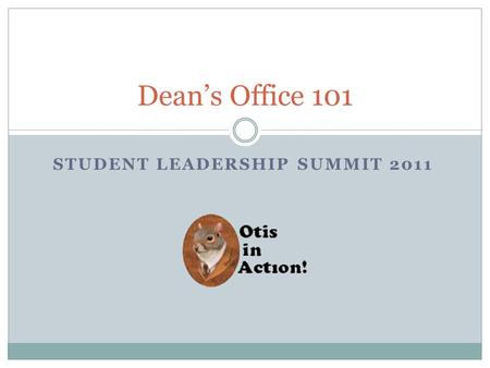STUDENT LEADERSHIP SUMMIT 2011 Dean’s Office 101.