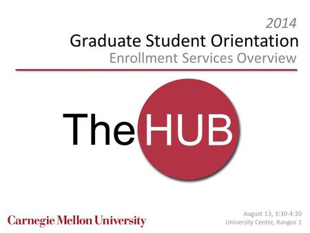 Graduate Student Orientation Enrollment Services Overview 2014 August 13, 3:30-4:20 University Center, Rangos 1.