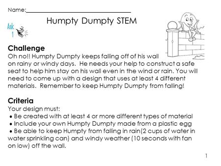 Humpty Dumpty STEM Challenge Criteria