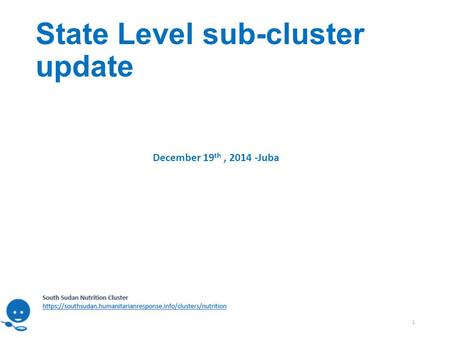 State Level sub-cluster update 1 December 19 th, 2014 -Juba.