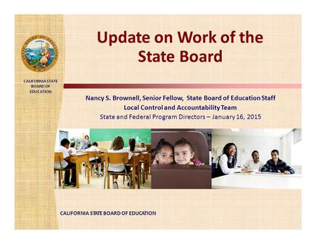 Update on Work of the State Board