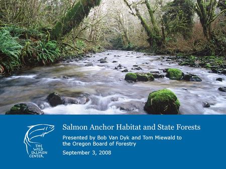 Salmon Anchor Habitat and State Forests Presented by Bob Van Dyk and Tom Miewald to the Oregon Board of Forestry September 3, 2008.