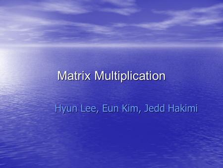 Matrix Multiplication Hyun Lee, Eun Kim, Jedd Hakimi.