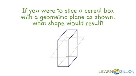 Hook If you were to slice a cereal box with a geometric plane as shown, what shape would result? Coach’s Commentary I chose this example because it gives.