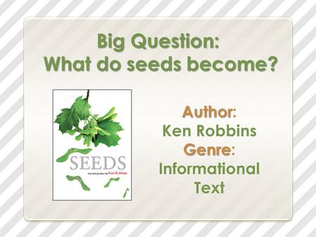 Big Question: What do seeds become? Author Author: Ken Robbins Genre Genre: Informational Text.