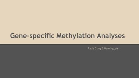 Gene-specific Methylation Analyses Fade Gong & Nam Nguyen.