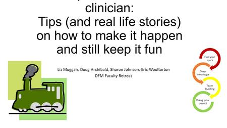 Scholarship as a DFM teacher & clinician: Tips (and real life stories) on how to make it happen and still keep it fun Liz Muggah, Doug Archibald, Sharon.
