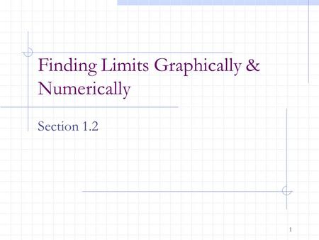 1 Finding Limits Graphically & Numerically Section 1.2.
