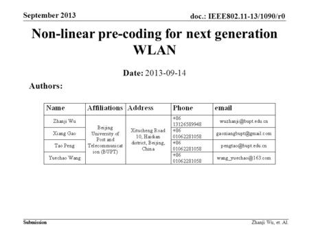 Non-linear pre-coding for next generation WLAN