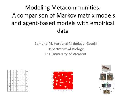 Modeling Metacommunities: A comparison of Markov matrix models and agent-based models with empirical data Edmund M. Hart and Nicholas J. Gotelli Department.