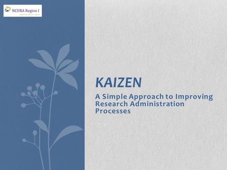 A Simple Approach to Improving Research Administration Processes Spring 2013 KAIZEN.
