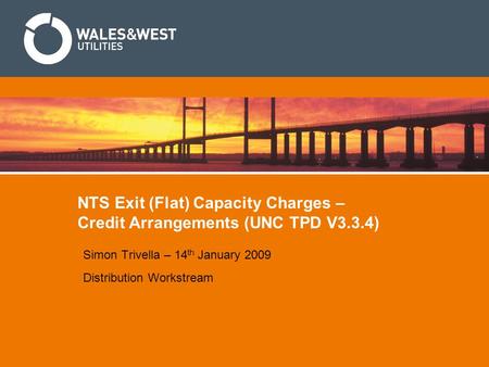 NTS Exit (Flat) Capacity Charges – Credit Arrangements (UNC TPD V3.3.4) Simon Trivella – 14 th January 2009 Distribution Workstream.
