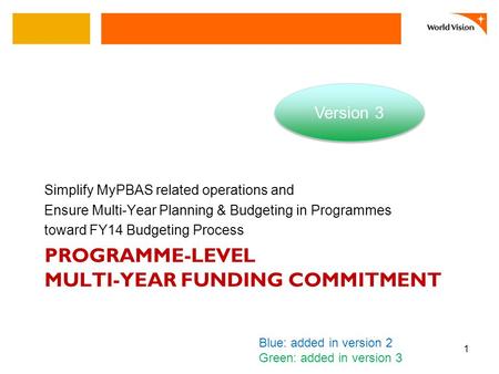 PROGRAMME-LEVEL MULTI-YEAR FUNDING COMMITMENT Simplify MyPBAS related operations and Ensure Multi-Year Planning & Budgeting in Programmes toward FY14 Budgeting.