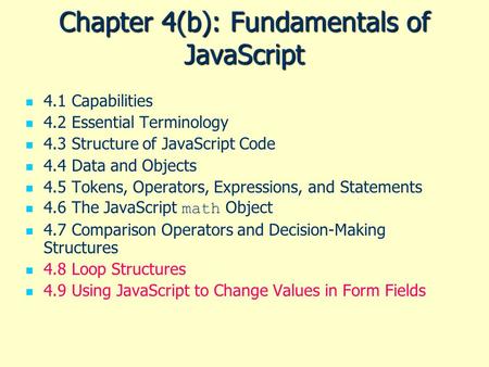 Chapter 4(b): Fundamentals of JavaScript