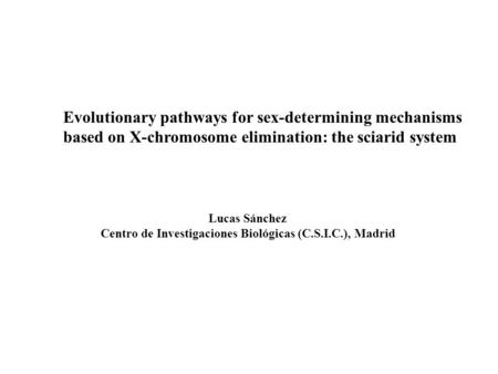 Evolutionary pathways for sex-determining mechanisms based on X-chromosome elimination: the sciarid system Lucas Sánchez Centro de Investigaciones Biológicas.