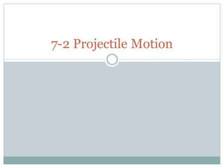 7-2 Projectile Motion. Independence of Motion in 2-D Projectile is an object that has been given an intial thrust (ignore air resistance)  Football,