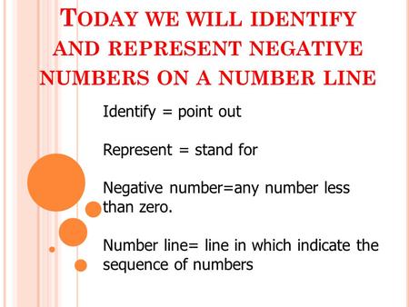 Today we will identify and represent negative numbers on a number line