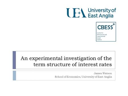 An experimental investigation of the term structure of interest rates James Watson School of Economics, University of East Anglia.