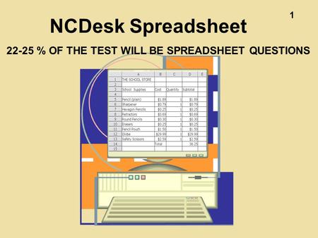 1 NCDesk Spreadsheet 22-25 % OF THE TEST WILL BE SPREADSHEET QUESTIONS.