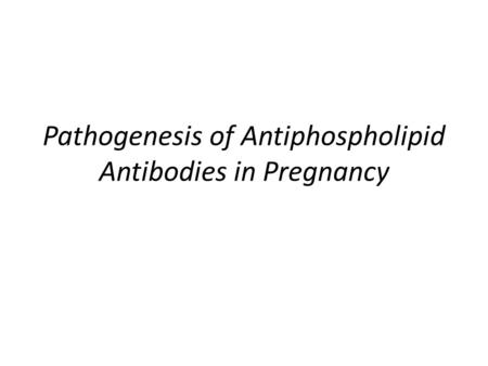 Pathogenesis of Antiphospholipid Antibodies in Pregnancy.