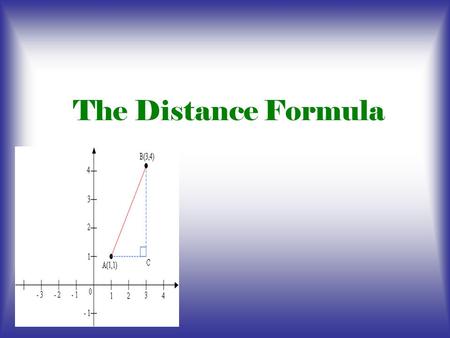 The Distance Formula. What is The Distance Formula? The Distance formula is a formula used to find the distance between to different given points on a.