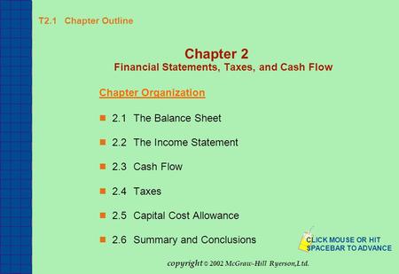 Chapter 2 Financial Statements, Taxes, and Cash Flow