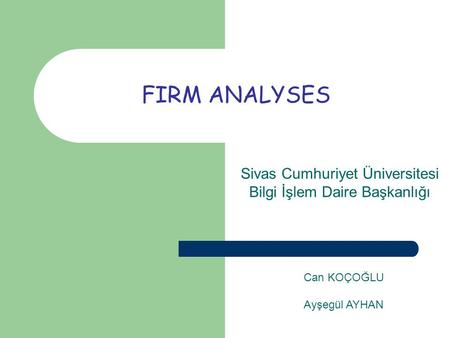 FIRM ANALYSES Sivas Cumhuriyet Üniversitesi Bilgi İşlem Daire Başkanlığı Can KOÇOĞLU Ayşegül AYHAN.
