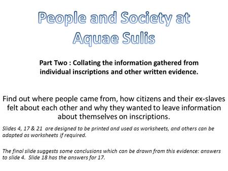 People and Society at Aquae Sulis