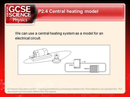 P2.4 Central heating model © Pearson Education Ltd 2011. Copying permitted for purchasing institution only. This material is not copyright free. This document.