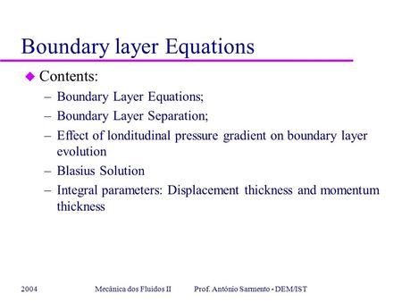 Boundary layer Equations