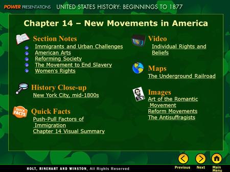 Chapter 14 – New Movements in America