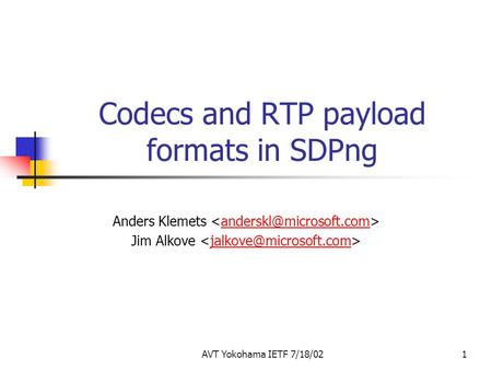 Codecs and RTP payload formats in SDPng