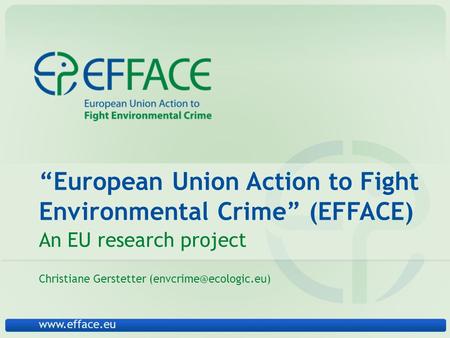 “European Union Action to Fight Environmental Crime” (EFFACE) An EU research project Christiane Gerstetter