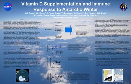 Vitamin D Supplementation and Immune Response to Antarctic Winter S.R. Zwart, 1 S.K. Mehta, 2 R. Ploutz-Snyder, 1 Y. Bourbeau, 2 J.P. Locke, 3 D.L. Pierson,