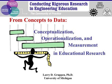 Larry D. Gruppen, Ph.D. University of Michigan From Concepts to Data: Conceptualization, Operationalization, and in Educational Research Measurement.