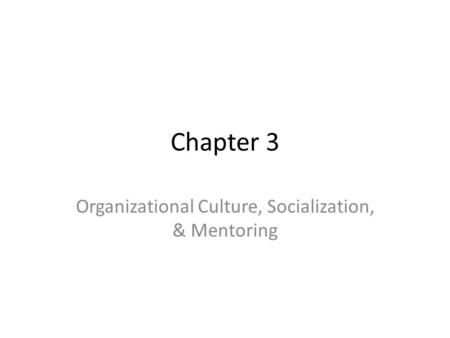 Organizational Culture, Socialization, & Mentoring