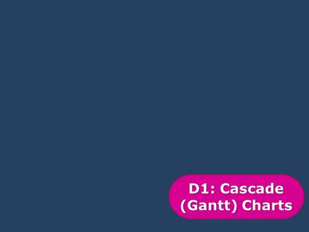 D1: Cascade (Gantt) Charts. A cascade (Gantt) chart is another way to represent the activities of an activity network. (Gantt is the name of the man who.