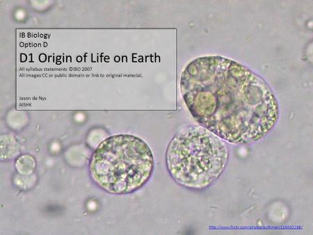 D1 Origin of Life on Earth