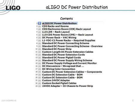 LIGO-G1000552-V8 1 aLIGO DC Power Distribution Contents.
