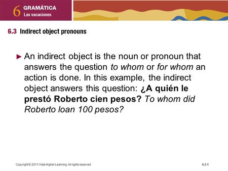 An indirect object is the noun or pronoun that answers the question to whom or for whom an action is done. In this example, the indirect object answers.