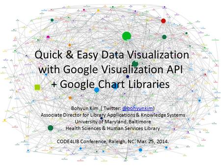 Quick & Easy Data Visualization with Google Visualization API + Google Chart Libraries Bohyun Kim ( Twitter: Associate Director for.