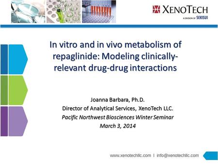 In vitro and in vivo metabolism of repaglinide: Modeling clinically- relevant drug-drug interactions Joanna Barbara, Ph.D. Director of Analytical Services,