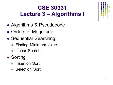 CSE Lecture 3 – Algorithms I
