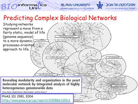 Metsada Pasmanik-Chor, TAU Bioinforamtics Unit 1 PNAS 101 2981, 2004  Predicting Complex Biological Networks.