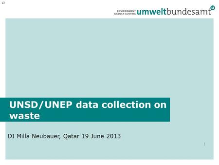 UNSD/UNEP data collection on waste DI Milla Neubauer, Qatar 19 June 2013 1 13.