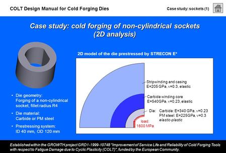 Case study: sockets (1) Established within the GROWTH project GRD1-1999-10748 Improvement of Service Life and Reliability of Cold Forging Tools with respect.